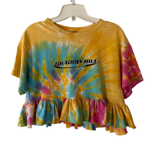 Sold 🎈 Shadow Hill Custom Ruffled Cropped Tee Shirt S Tie Dye Upcycled Rebuilt - Picture 1 of 4